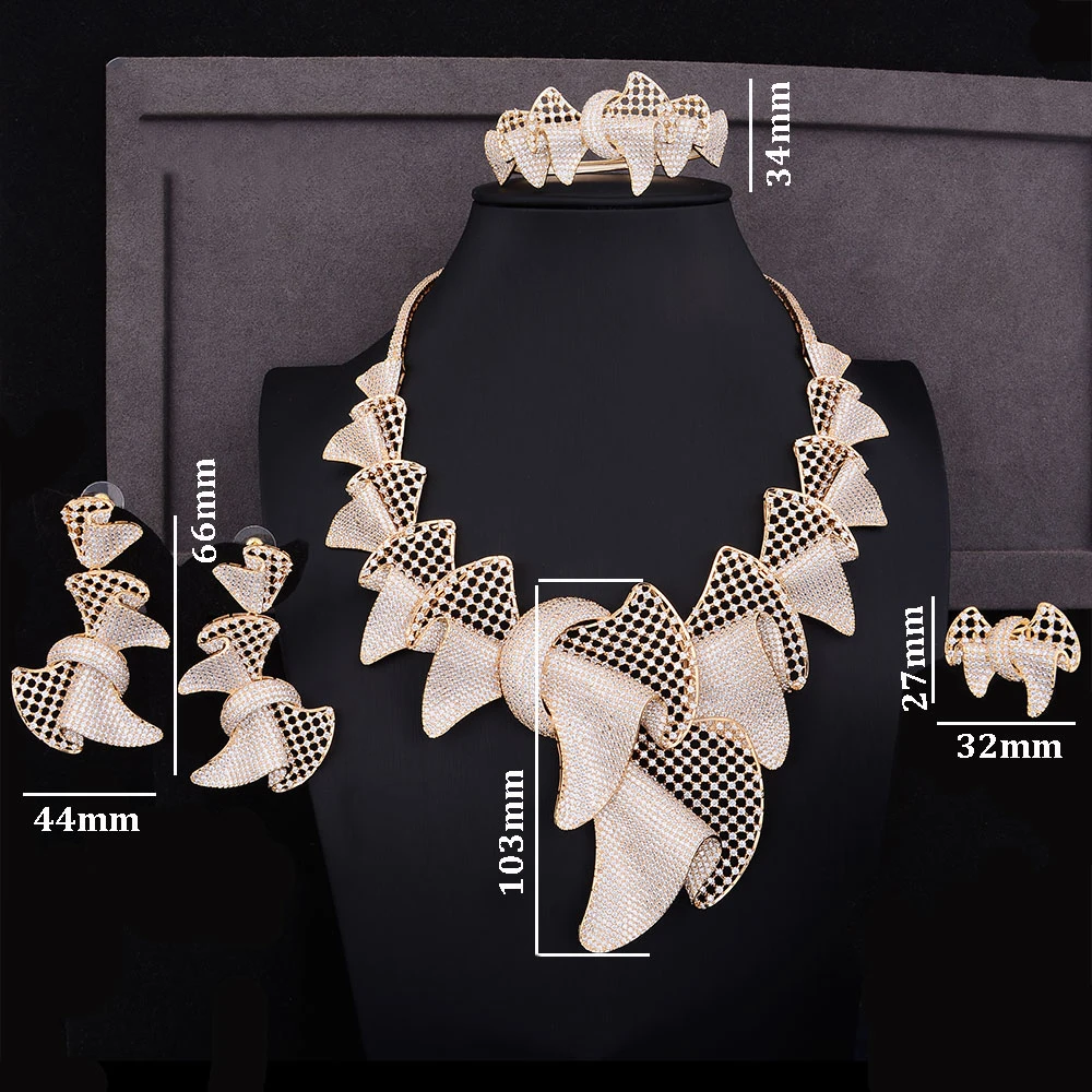 

missvikki 4PCS Luxury Woman Bowknot Noble Necklace Bangle Earrings Ring Essential Accessories Super Design Trendy CZ Jewelry Set