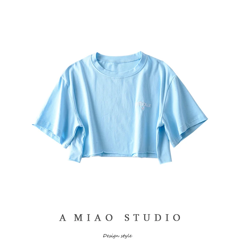 

Американская нишевая свободная футболка с надписью Love с вышивкой и коротким рукавом Новинка летний женский спортивный топ для танцев с отк...