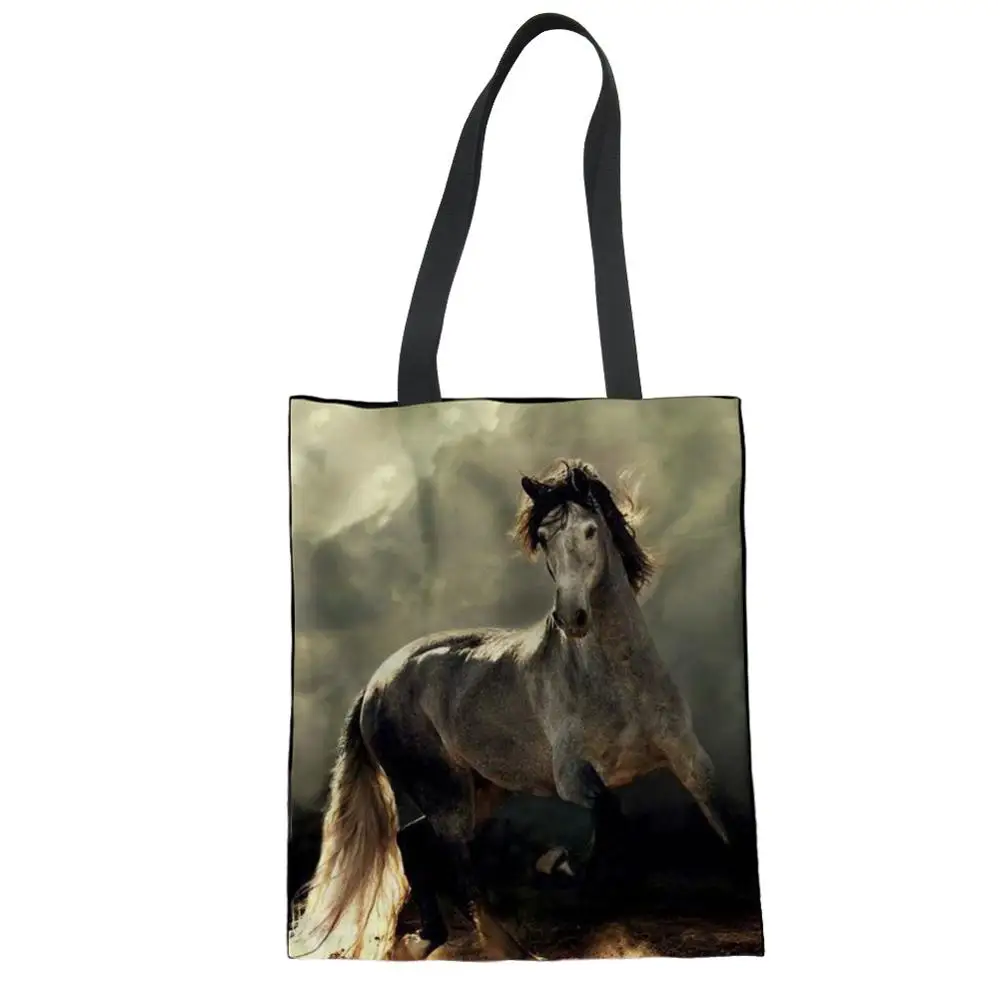Экологически чистая холщовая складная сумка для покупок MOZOEYU Horse повседневная