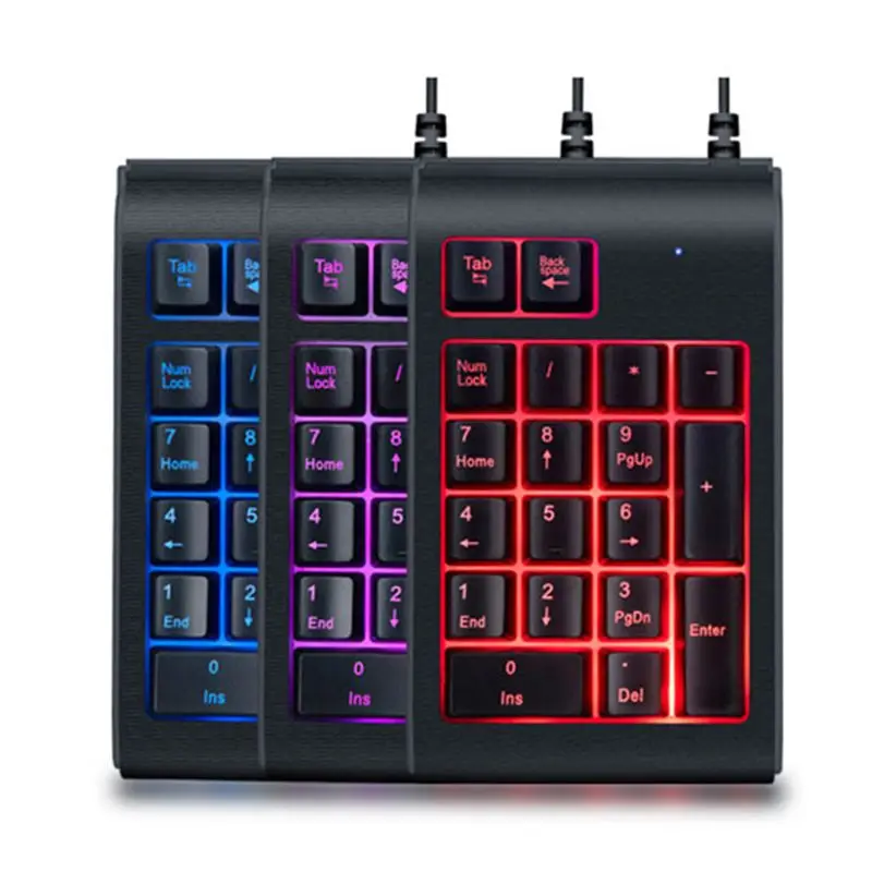 Три цвета RGB с подсветкой USB Проводная клавиатура Водонепроницаемый номер Pad