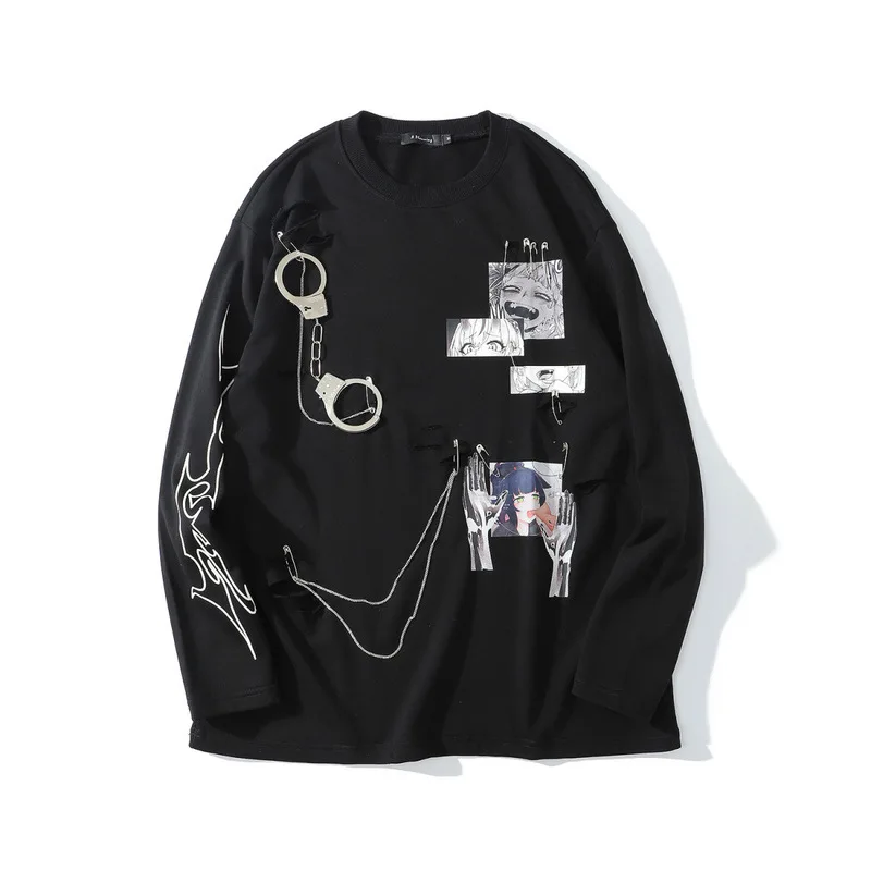 

2021 Men's Trend Dark Color Funeral Chain Accessories Thin Tops Men and Women Couples National Trend Fashion T-shirt Clothes Men
