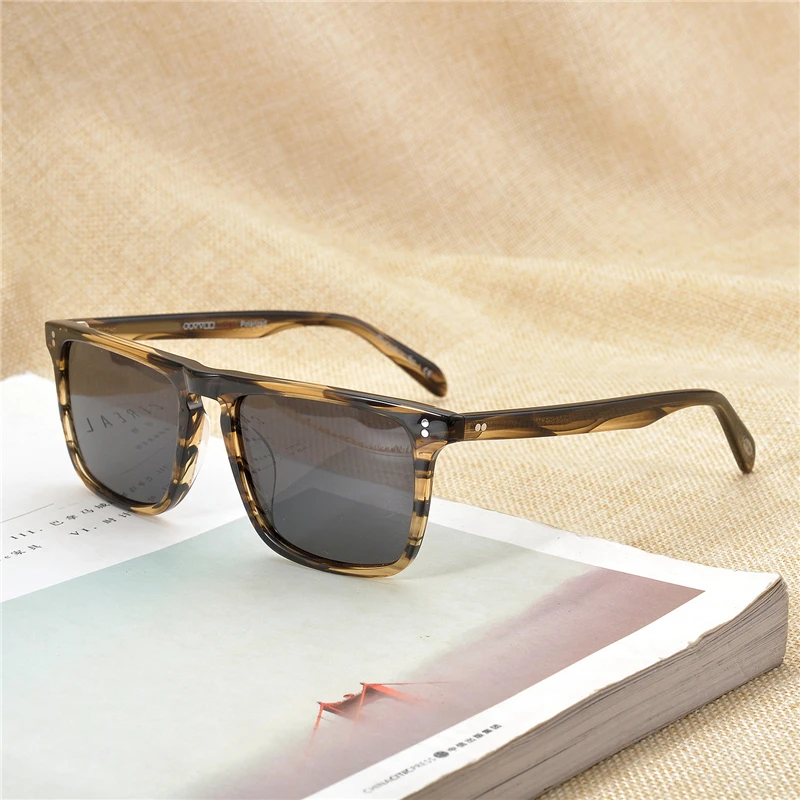 Stripe Brown VS Gray Солнцезащитные очки OV5189S, прямоугольные, Ретро стиль, Ретро стиль, мужские оттенки, для вождения, спортивные, мужские, Bernardo, поляризационные, брендовые, солнцезащитные очки для мужчин - Цвет линз: Stripe Brown VS Gray