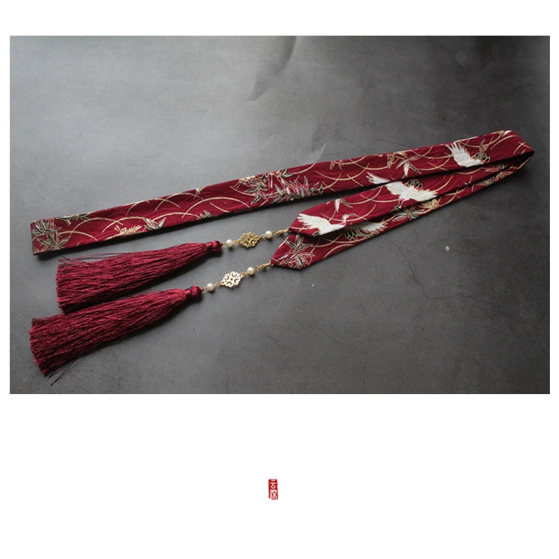 Crane Наденьте на лоб ленту для волос hanfu tassel горячее тиснение парча Карп съемная бахрома кран шины аксессуары для волос - Цвет: Crane