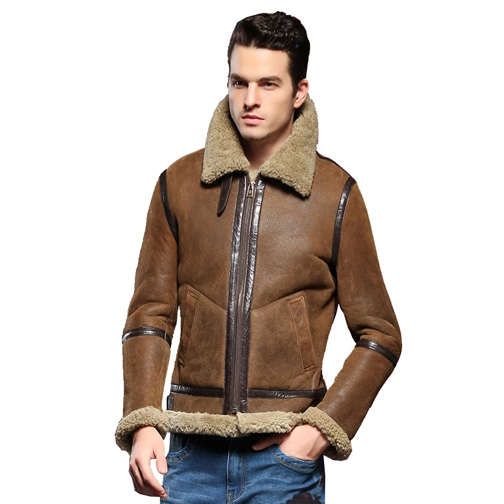 Мужская короткая куртка из натуральной кожи SANI черная утепленная овчины с мехом