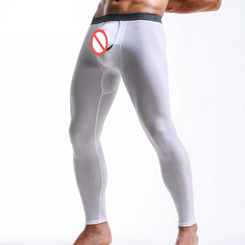 Men Long Johns Thermal Underwear Male Leggings Sexy U Convex Penis Pouch Mens Open Front Tights Compression Sweat Pants Sale 3XL