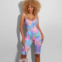 tie dyeing print backless jumpsuit rompers trousers clubwear 2020 new sexy women sleeveless strap rompers playsuit summer shorts