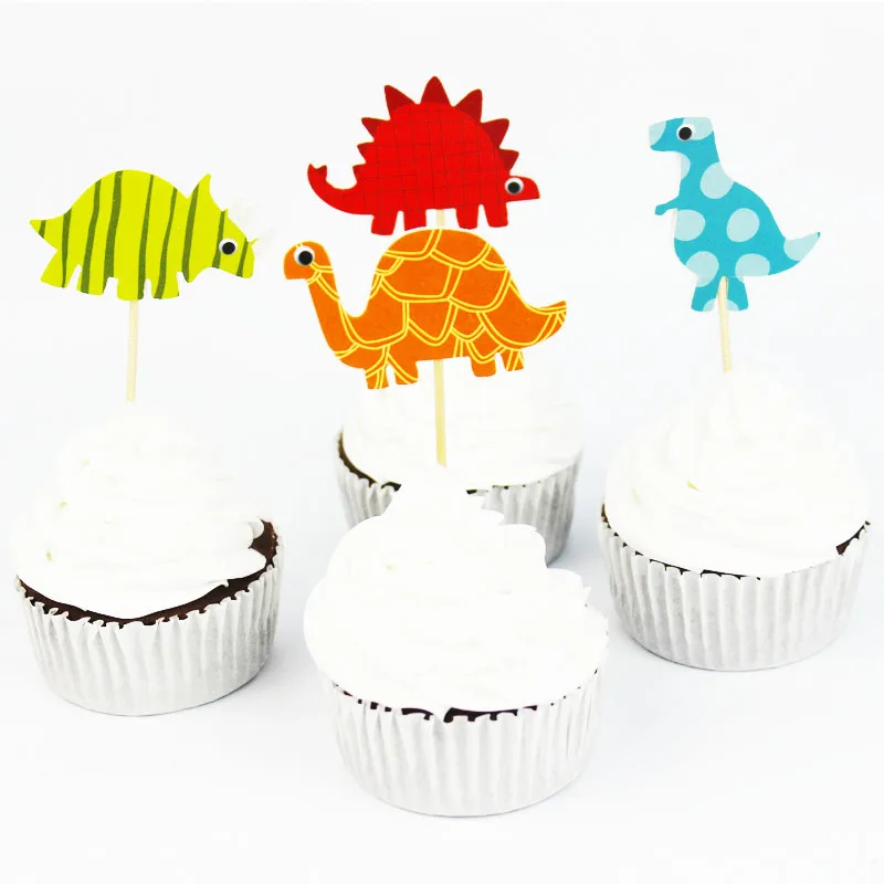 

24pcs Cartoon Jungle Dinosaur Cake Toppers Picks Cupcake Topper for Baby Shower Kids Birthday Party Cake Decorating Supplies