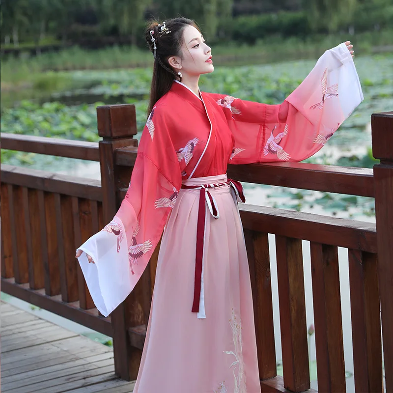 

Новинка, женское красное платье Hanfu, Восточное древнее классическое Танцевальное представление, одежда, китайские традиционные женские кос...