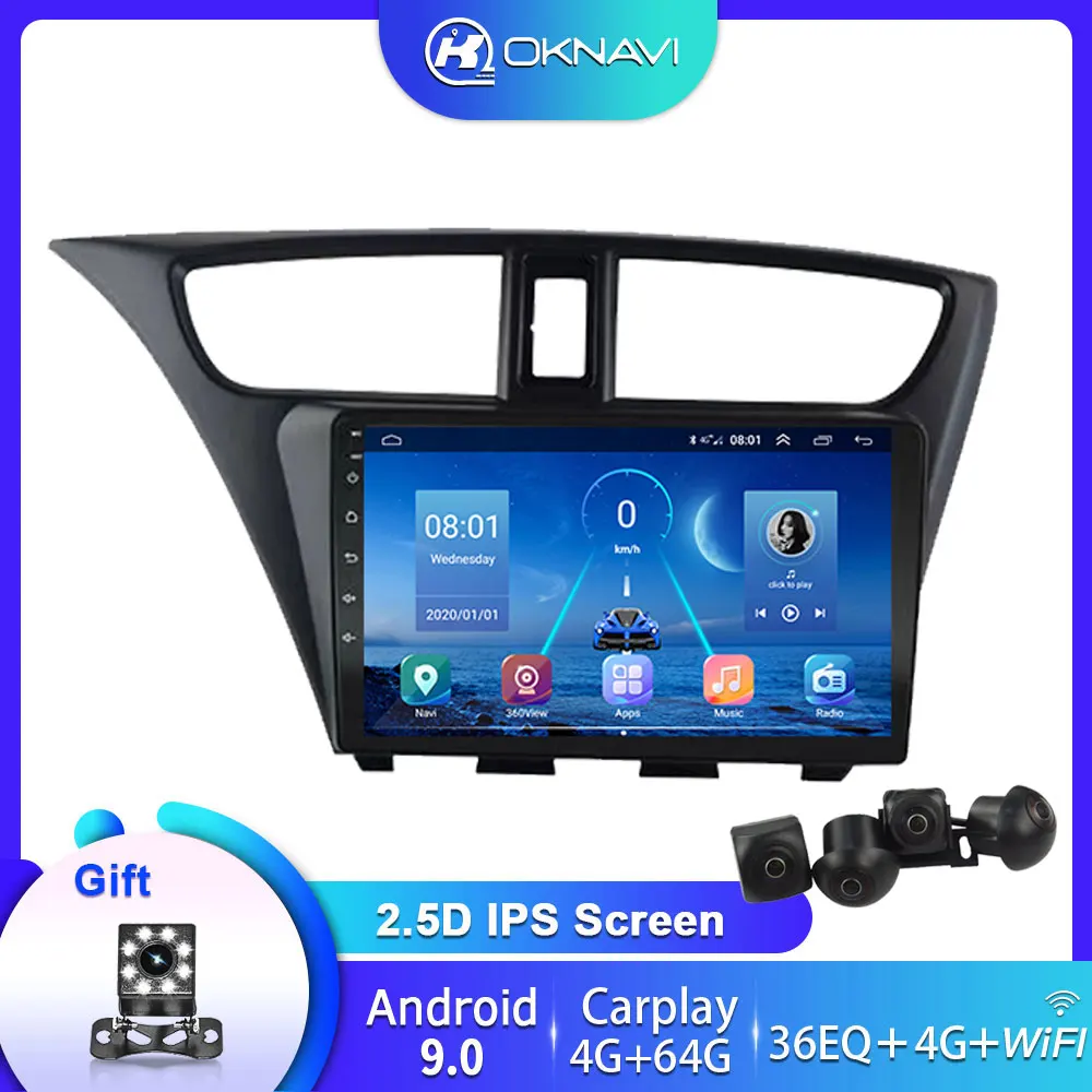 

EKIY Android 9.0 Car Radio Multimedia Player GPS WIFI Stereo For Honda CIVIC Hatchback 2012-2016 2017 Auto Video Out OBD No DVD