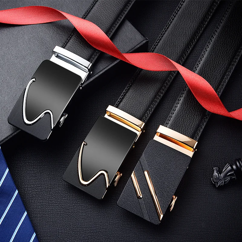 Ремень мужской из натуральной кожи с автоматической пряжкой шириной 3 5