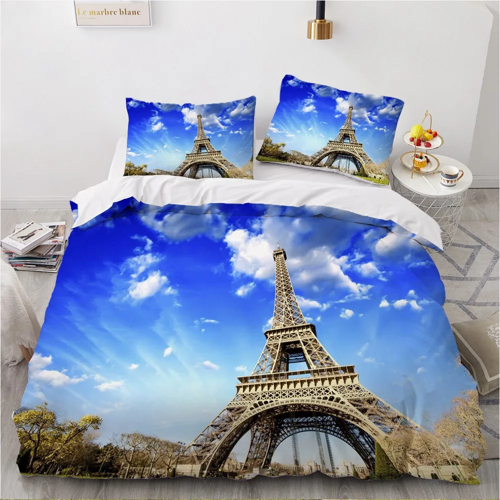 

City Quilt Cover Sets 3D Custom Design High Tower Comforther Covers Pillow Case 200*230cm Full Twin Double Size White Bedclothes