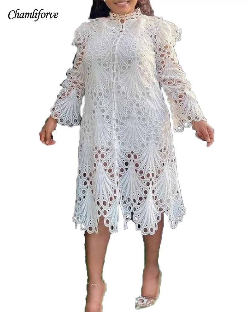 

2021 Summer Fashion Style African Women Lace White Dress African Clothes for Women African Dresses for Women