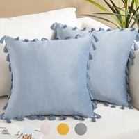 cushion cover blue velvet tassel pillowcase tufted decorative fashionable throw pillow cushion for sofa bed home decor 45x45cm