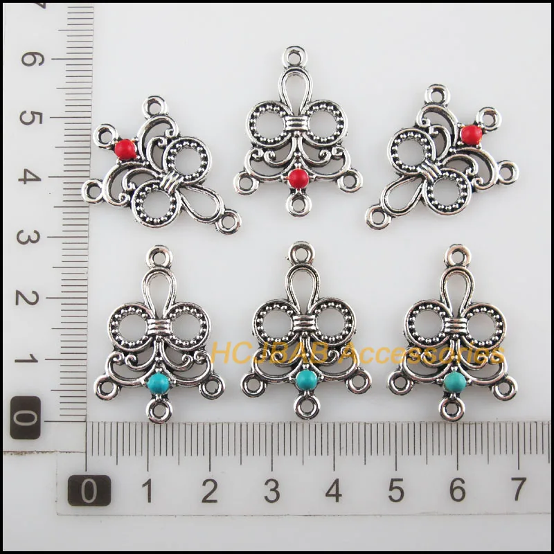 10 шт. Тибетский Серебряный тон цветок красные и синие камни облака Φ 21 5x29 мм