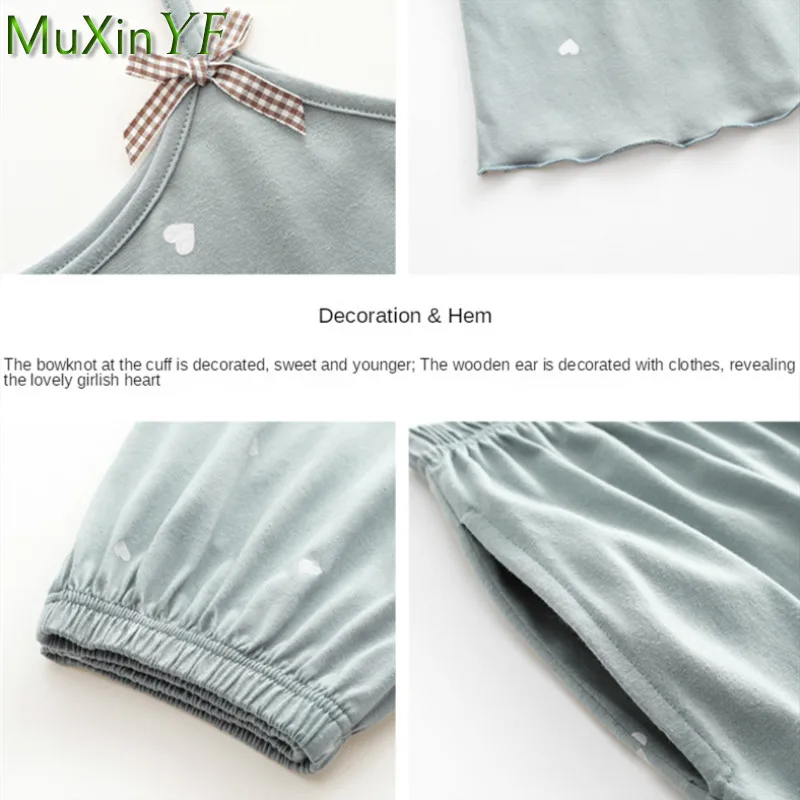 Pajamas 2022 New Sexy Suspender Shorts Pijamas Suit Women's Cotton Sleepwear Two-Piece Girl Cute Casual Pyjamas Homewear Set