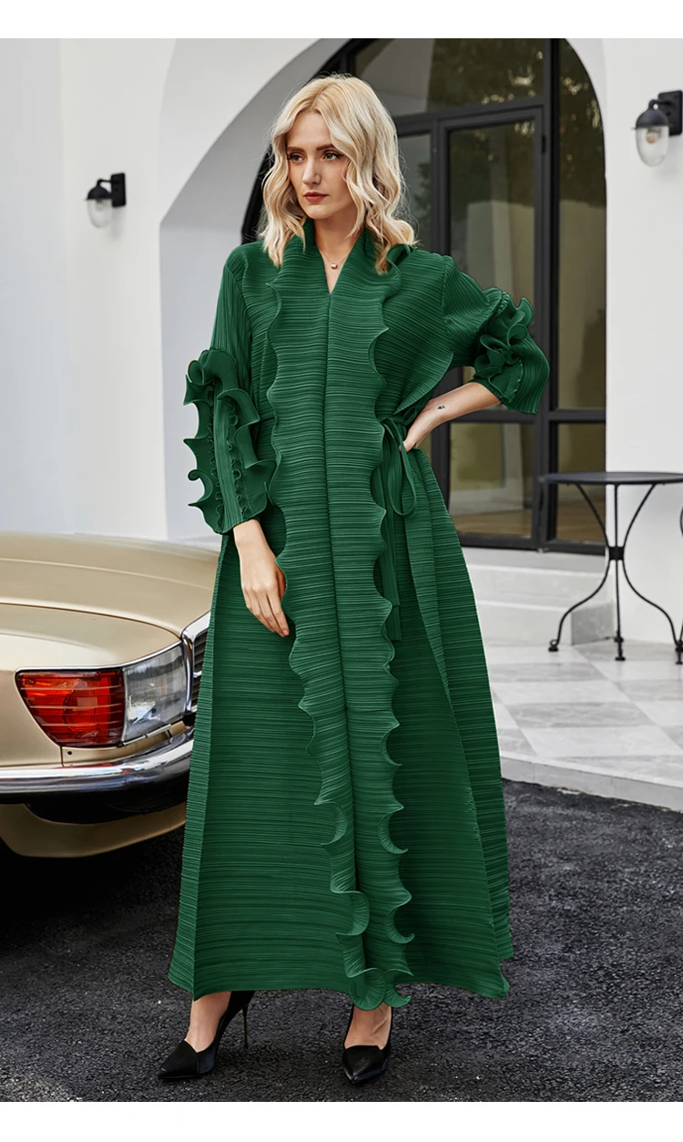 

2021 autumn winter plus size women indie aesthetic clothes long Orange designer dress Scarf collar Petal sleeve pleated dress