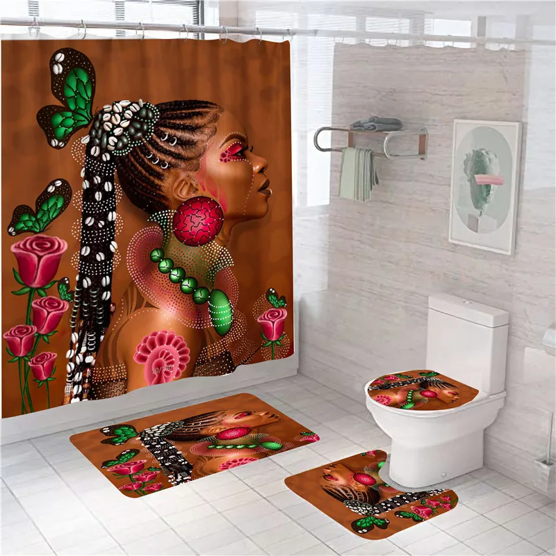 sexy african women print shower curtain waterproof bathroom set shower curtains rugs anti slip bath mats soft carpets home decor free global shipping