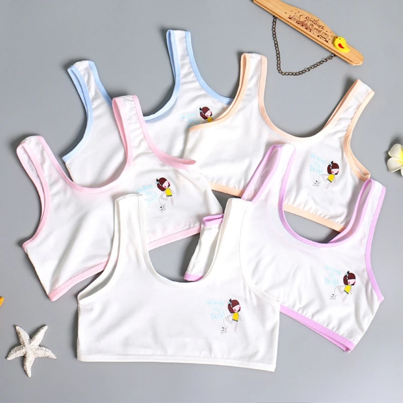 

1PC Teenager Girls Training Bra Lovely Cartoon Girls Printed Underwear Unpadded Vest Young Sports Raceback Wholesale