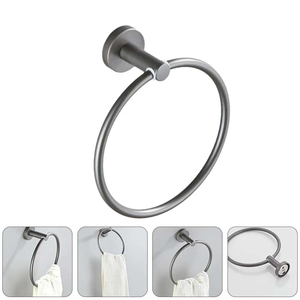 

1 Pc 18cm Wall-mounted Round Simple Towel Ring Bathroom Towel Holder (Grey)