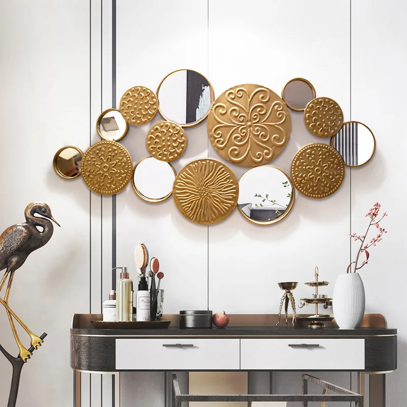 

New Chinese Style Living Room Background Wall Decoration Mirror Restaurant Light Luxury Hanging European Creative Wrought Iron