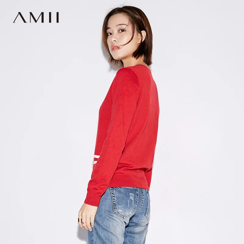 Amii зимний женский пуловер свитер полосатый с v-образным вырезом вязаный