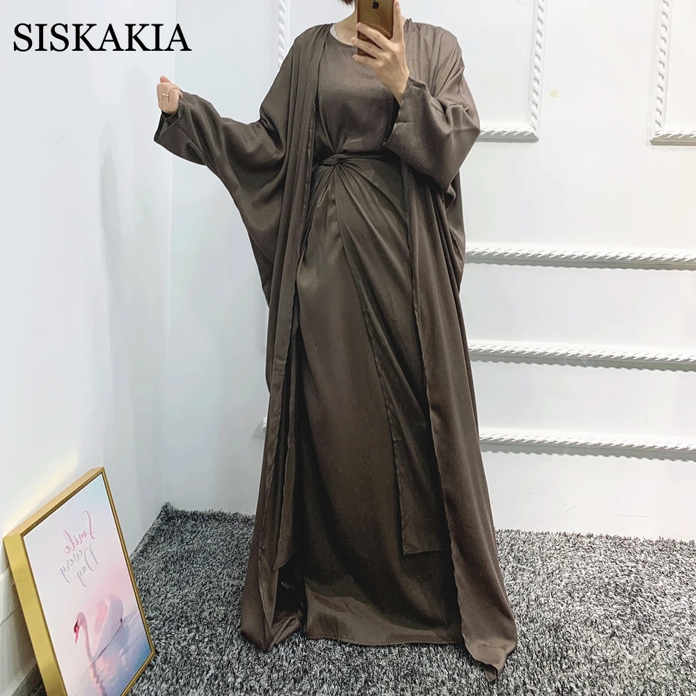 

Fashion Muslim 3 Pieces Abaya Set for Women Solid Autumn 2021 Dubai Turkey Arabic Oman Moroccan Caftan Islamic Clothing Fall