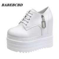 korean style 2020 spring and autumn elevator platform shoes leather waterproof platform womens lace up casual shoes fashion