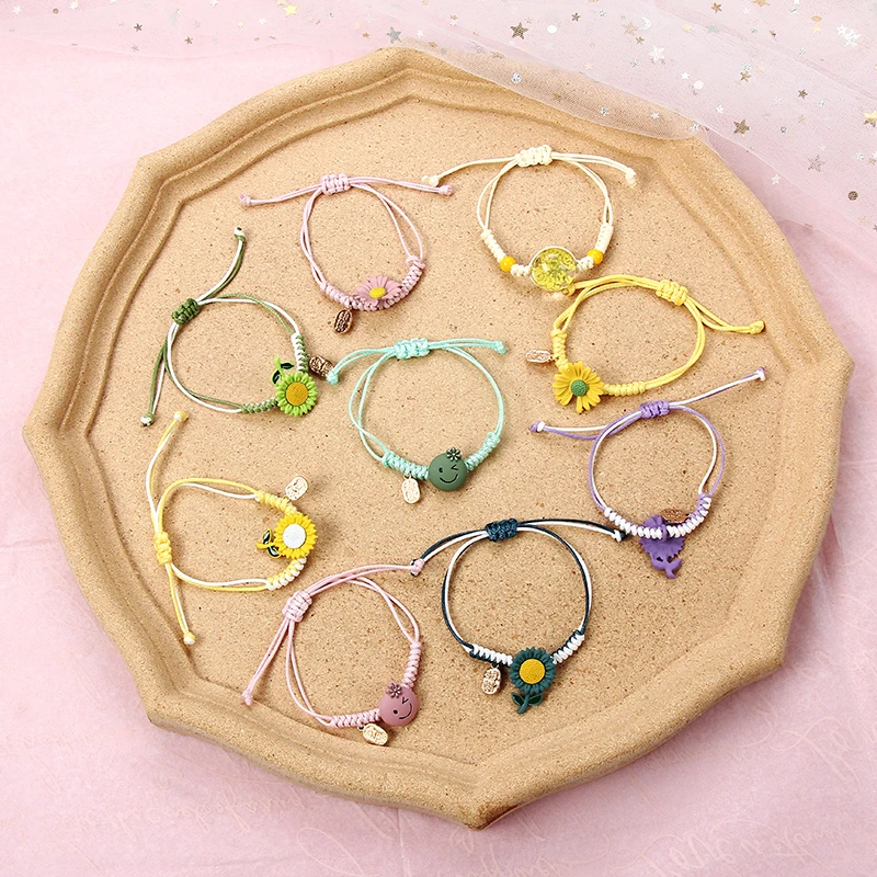 Модный стеклянный браслет с подвесками в виде сушеных цветов регулируемый