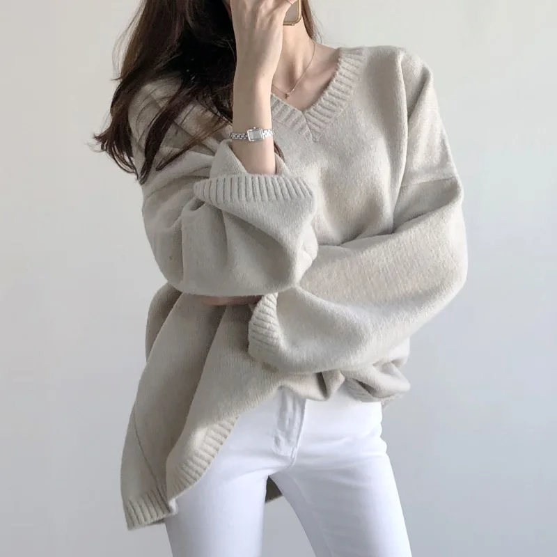 

Laziness Wind Loose Outer Wear Sweater Female 2020 New Style Korean-style chicv Neck Base Sweater Tops