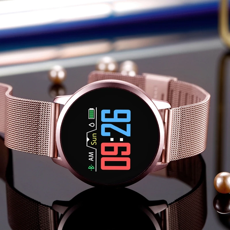Rose Pink Steel Обновленные Смарт-часы BELOONG Q8 из розового золота, модная электроника для мужчин и женщин, водонепроницаемый спортивный трекер, фитнес-браслет, умные часы - Цвет: Rose Pink Steel