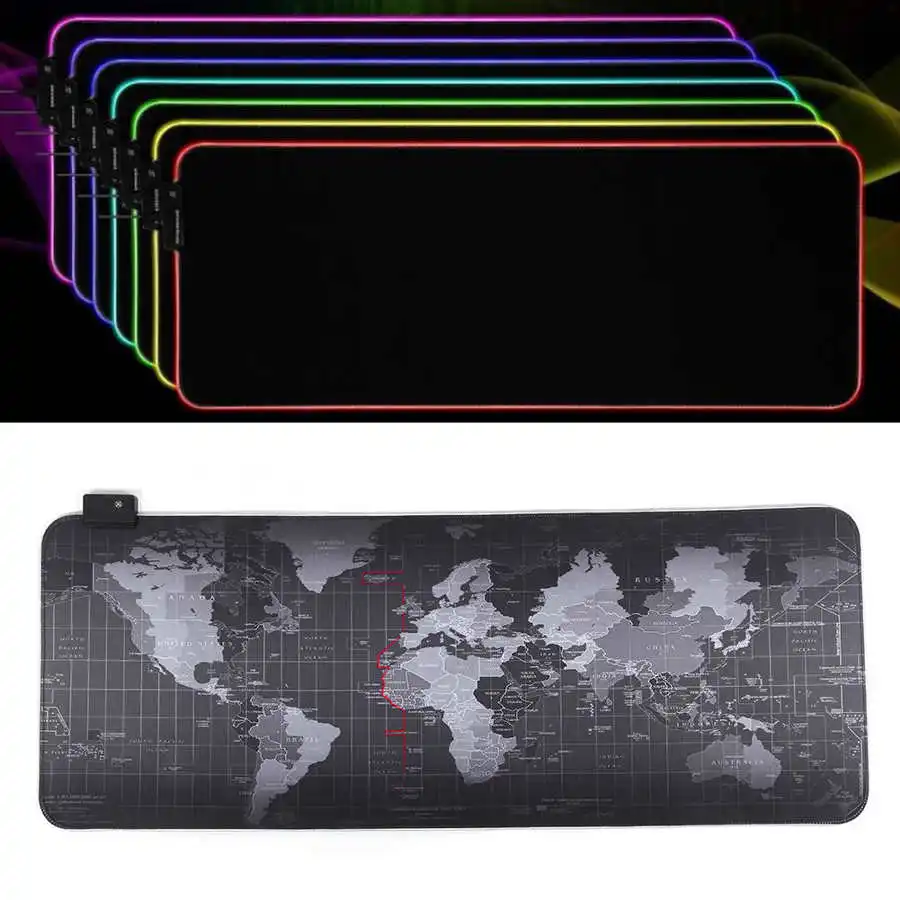 RGB коврик для мыши светящийся игровой с большой картой мира водонепроницаемый