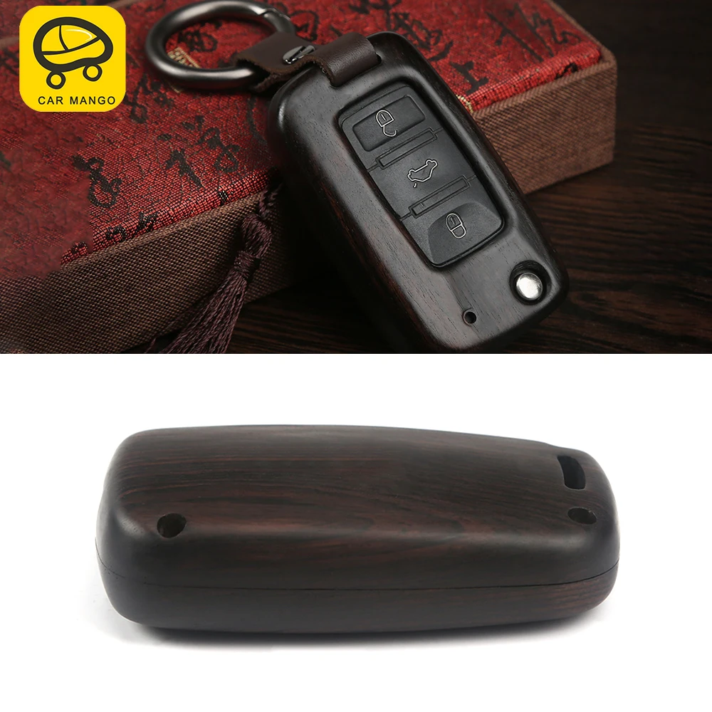 

CarManGo Car Accessories Ebony Wood Key Cover Cap Key Case Chain Holder Frame Bag Decoration for VW Volkswagen Tiguan 2007-2017