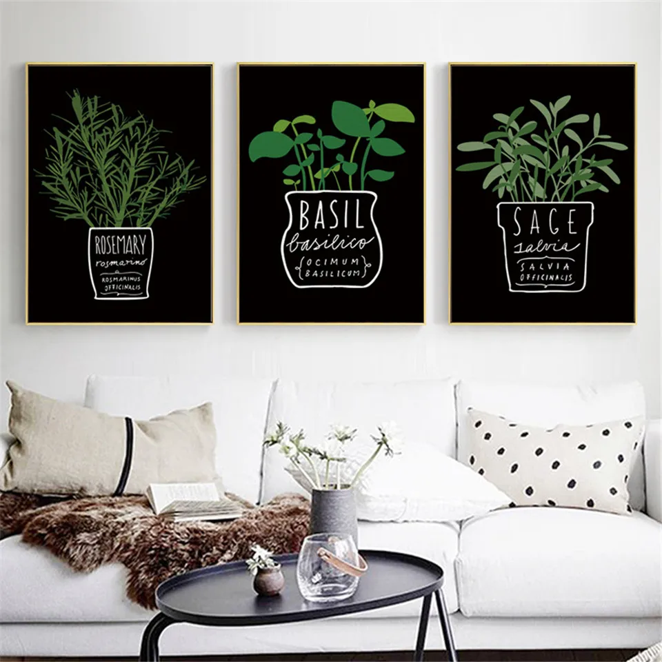 

Canvas Pictures Decor Kitchen Office Wall Potted Plant And Letters A4 Painting Art Printed Nordic Style Fashion Posters