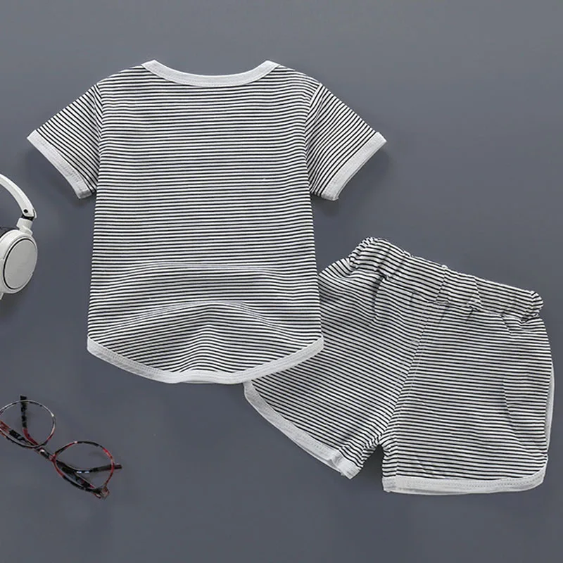 kids wear summer short-sleeved T-shirt beach pants two-piece striped plaid fashion sports suit hot sale child quality clothing | Детская