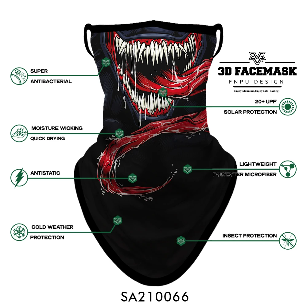 3D треугольная маска для лица велосипедная бандана походная с черепом Venom шарф