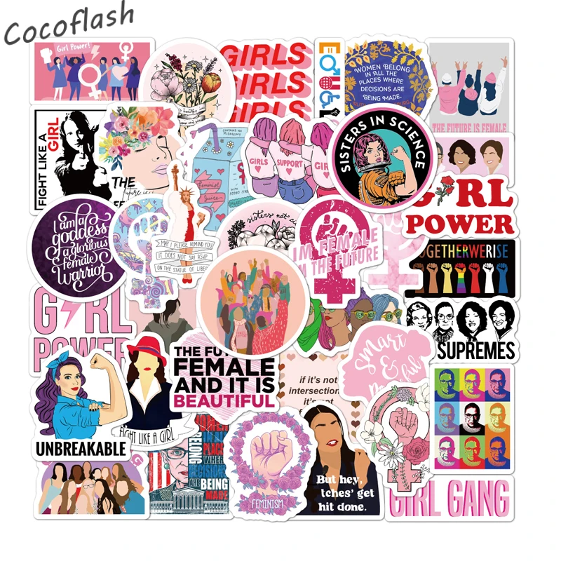 10/50PCS Feminism Cartoon Inspirational Girl Sticker For Kids Pvc Skateboard Luggage Case Helmet Laptop Decals Furniture