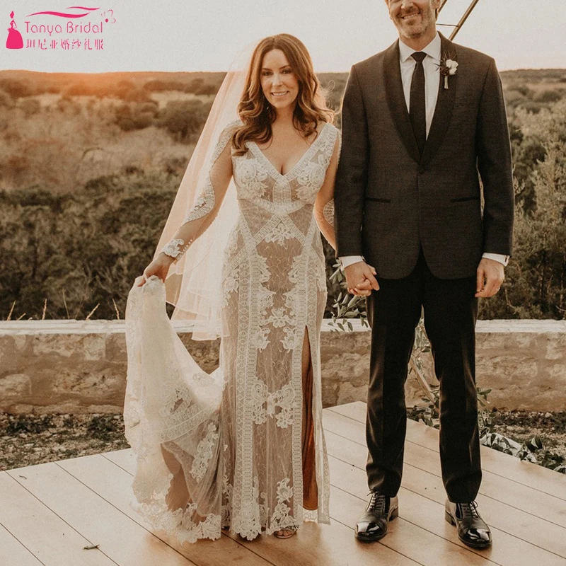 Свадебные платья с длинным рукавом и V образным вырезом|Свадебные платья| |