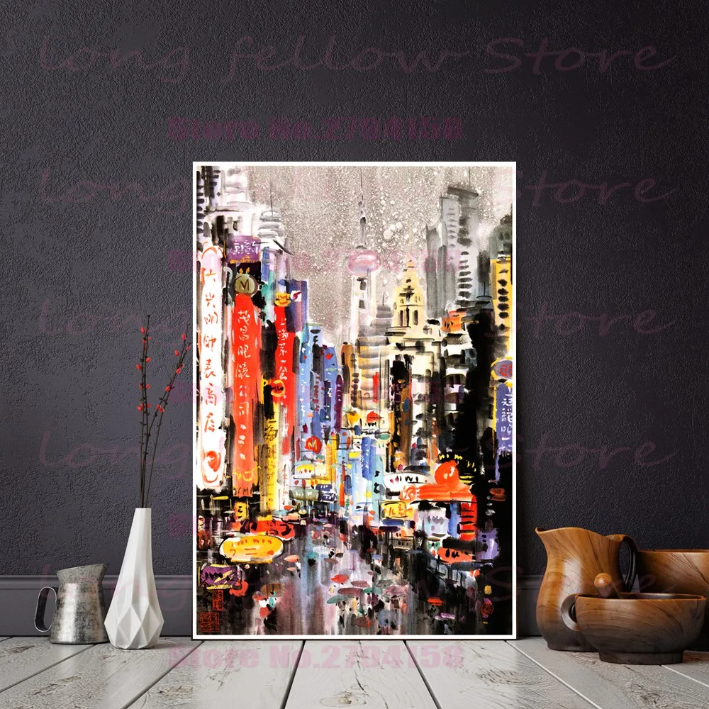 Галерея печать на холсте акварель уличный пейзаж в Китае искусство для гостиной