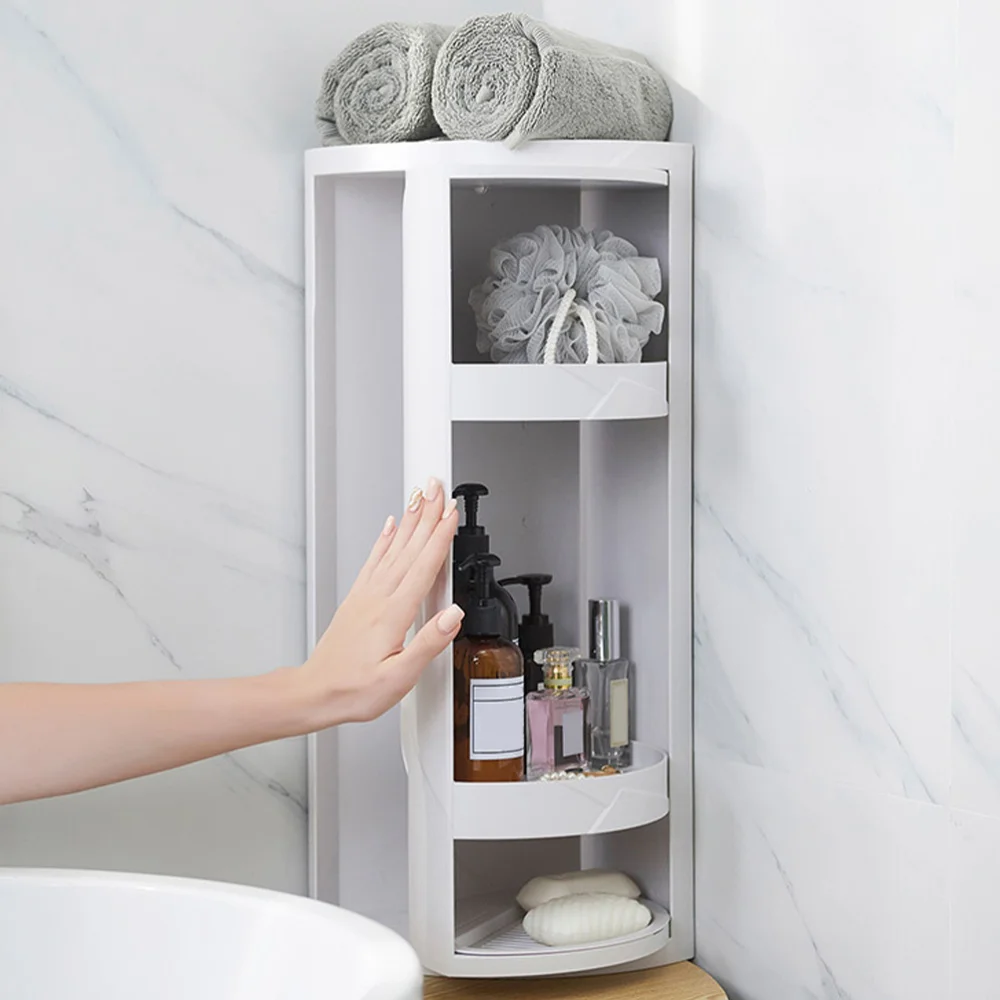 

1PC Bathroom Corner Shelf Stylish Rotating Storage Rack Triangle Organizing Rack Creative Washstand Storage Rack for Hom