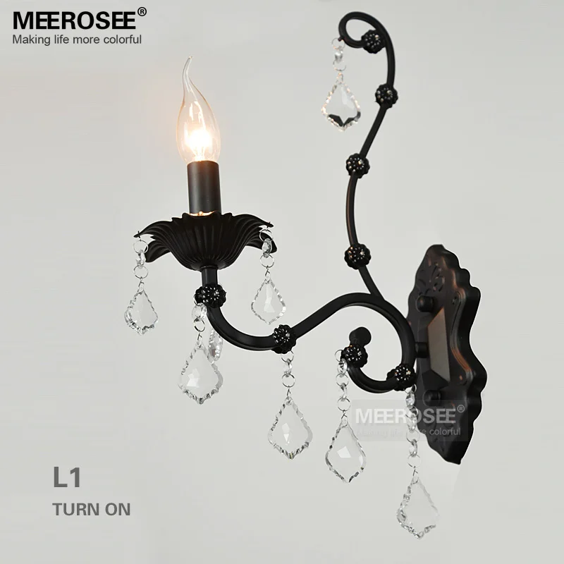 

Retro Black Crystal Wall Sconces Light Fixture 1 Lights Wall Bracket Bra Light for Bedroom Decorative Crystal Wall Lamp