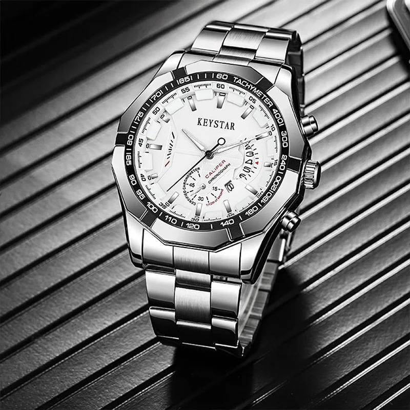

Automatic hollow men's non-mechanical watch luminous waterproof calendar male wristwatches stainless steel band business watch