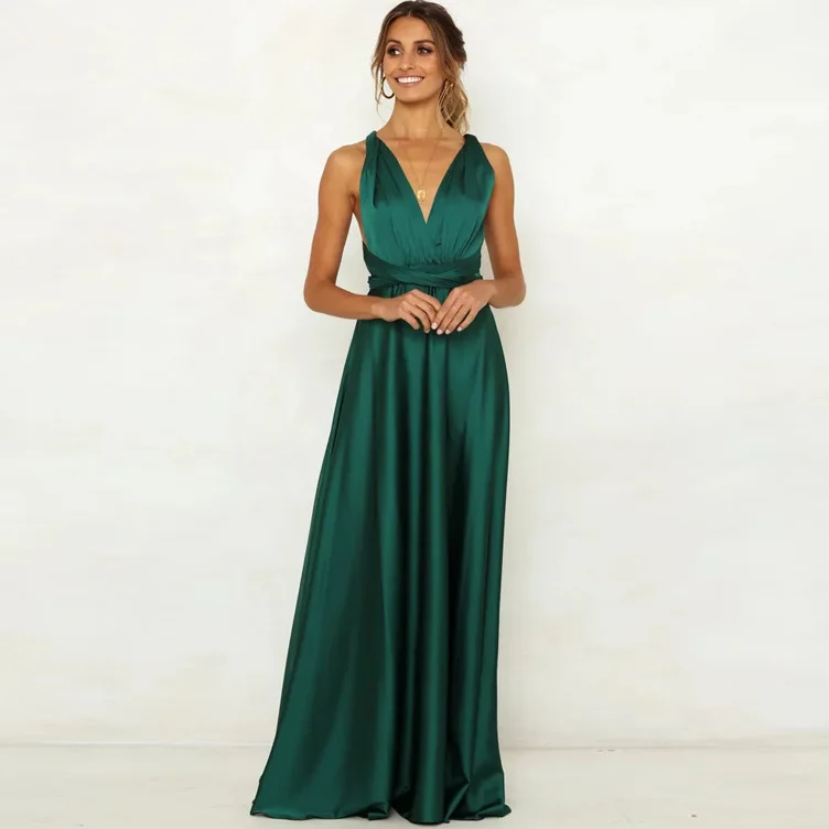 

Women sleeveless sexy backless v neck night party green maxi dress Women's infinity convertible multi way wrap transformer dress