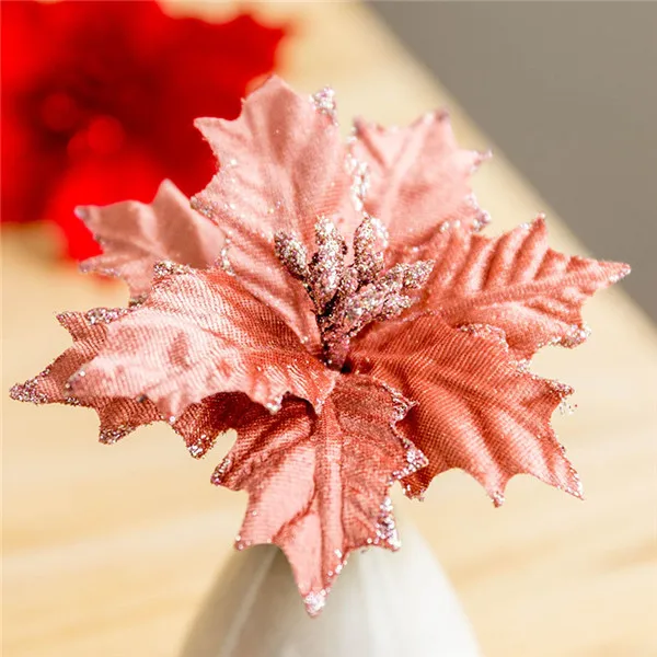 14CM pink 15 шт. 14 см/22 см Рождественский цветок со стеблем высокого качества рождественские цветы декоративный искусственный цветок золотые серебряные елки украшения - Цвет: 14CM pink