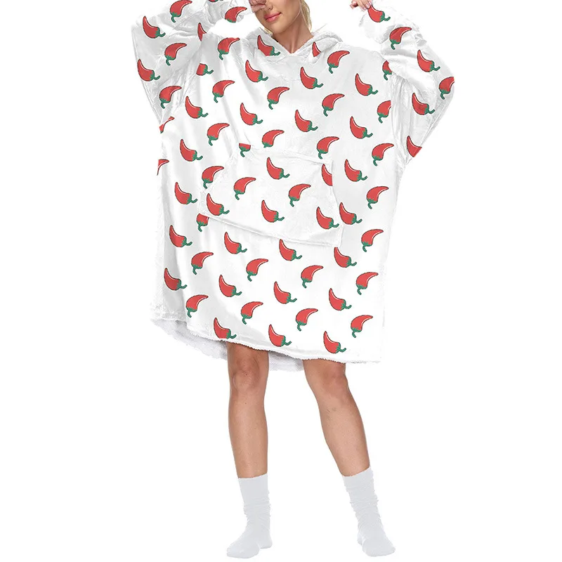 Chili Avocado printed Oversize Fleece Blanket Hoodie Outdoor Hooded Blankets Wearable Hoodie Blanket Sweatshirt Pullover
