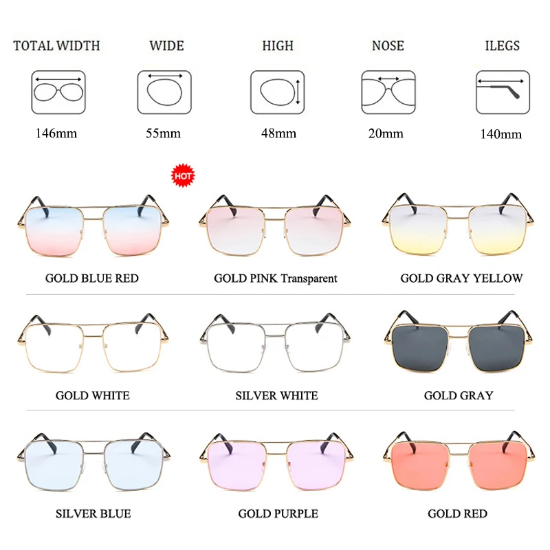 

SIMPRECT Big Square Sunglasses Women 2020 Fashion Gradient High Quality Metal Sun Glasses Retro Brand Designer Lunette De Soleil