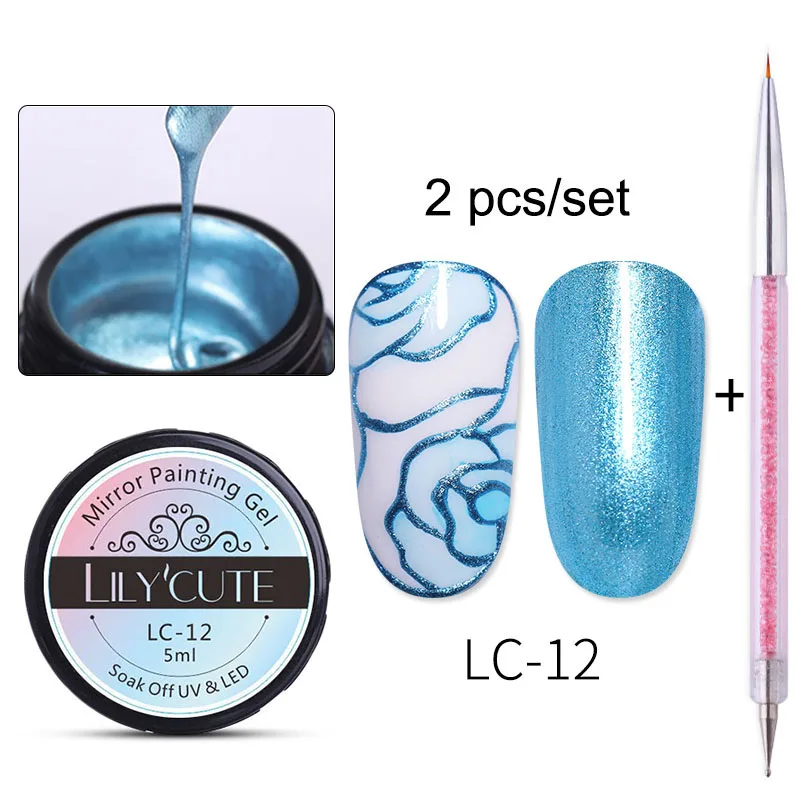 2cps paint LC-12 LILYCUTE металлическое зеркало набор гель-лаков для ногтей металлическое зеркало Гель-лак для живописи Нейл-арт Рисование длительное впитывание УФ-гель - Цвет: 2cps paint LC-12