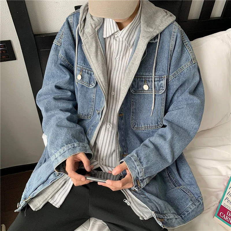 

Men's Cowboy Jacket Long Sleeve Fake Two Piece Splicing Coat Autumn Winter Handsome Top Tidal Current Streetwear Surprise Price