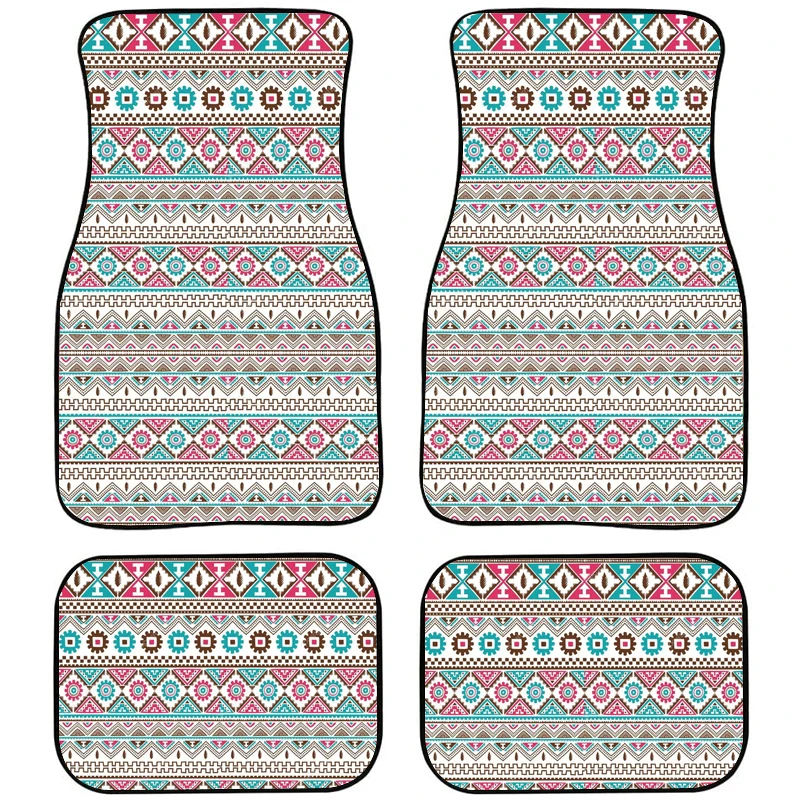 

JUN TENG 4pcs Retro Ethnic Stripe Car Carpet Full Set Front And Rear Row Universal Rubber Material Car Foot Mat For Kia Sportage