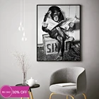 Рождественское украшение, Картина на холсте, постеры с животными, черно-белая обезьяна читает газету, Настенная картина, домашний декор