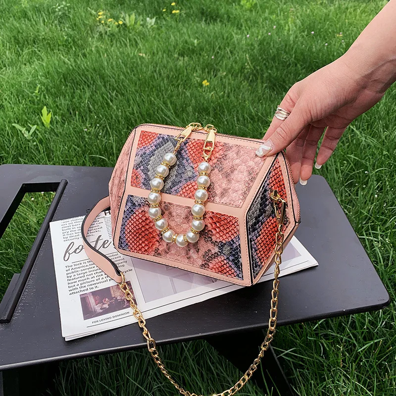 

Сумка-мессенджер женская из искусственной кожи, с жемчугом под змею, 2021